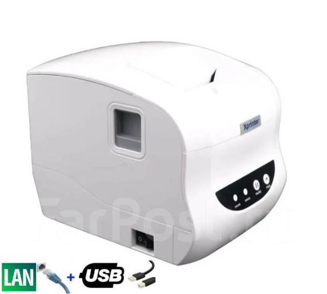 Термопринтер этикеток Xprinter XP-365B USB+LAN сетевой 20-80мм белый ...