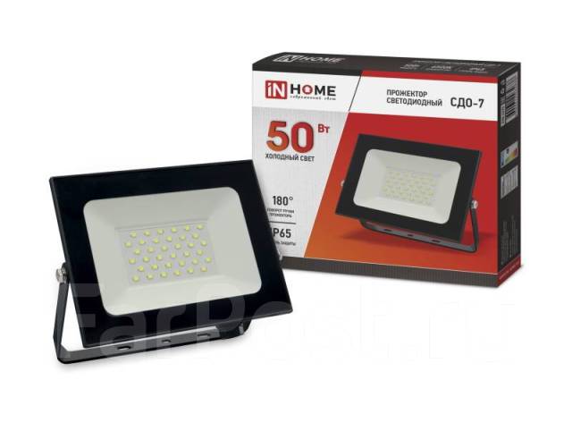 Прожектор светодиодный IN HOME СДО-7 50Вт 230В 6500К IP65 (Черный ...