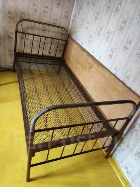 Кровать металлическая односпальная панцирная, коричневый, 86,0 см, 190 ...