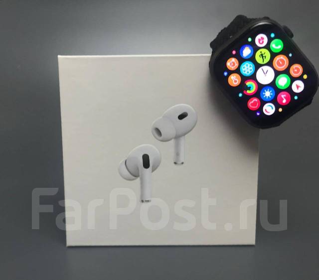 Комплект наушники AirPods Pro 2+Apple Watch 9, умные часы, GPS, NFC ...