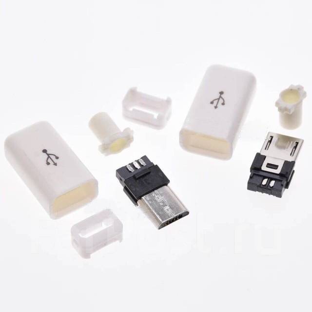 Штекер разборный разъем Micro USB 5pin тип B белый, новый, в наличии ...