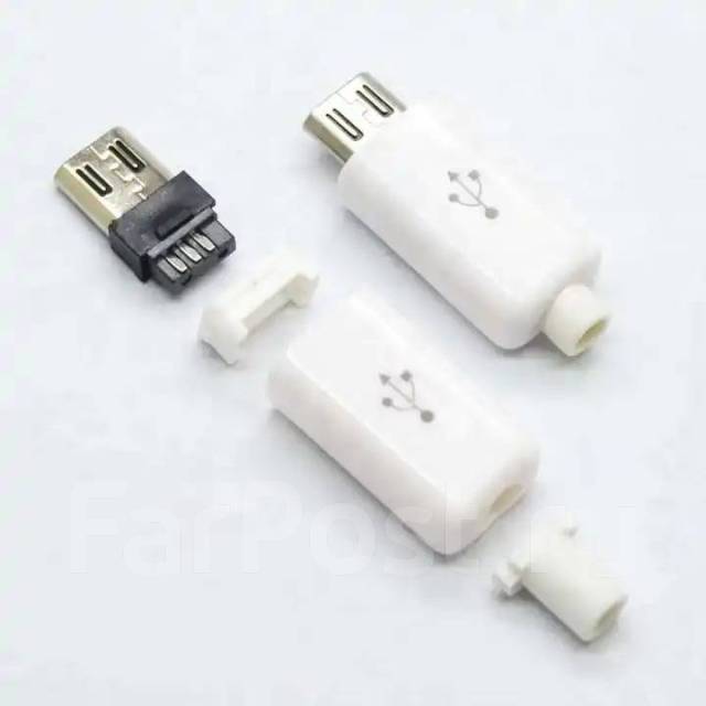 Штекер разборный разъем Micro USB 5pin тип B белый, новый, в наличии ...