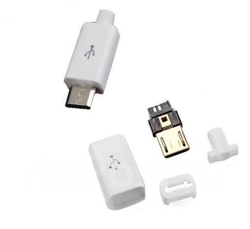 Штекер разборный разъем Micro USB 5pin тип B белый, новый, в наличии ...