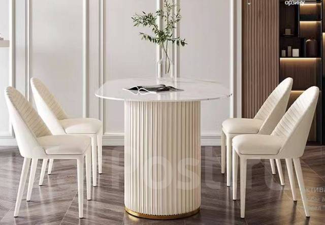 Стол обеденный 160*80*75 Snow stone (белый мрамор, ножки колонны ...