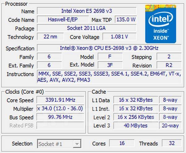 Intel Xeon E5-2698 V3 2.3-3.6GHz 16C/32T 40Mb LGA2011-3 +, б/у, в ...