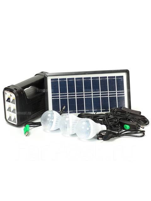 Фонарь кемпинговый GD-8017A, Power Bank, солнечная батарея, 3 лампочки ...