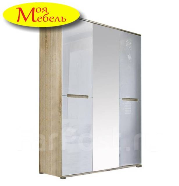 Шкаф 3-створч. с зеркалом Ким белый глянец/сонома, мдф, количество ...