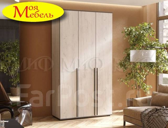 Шкаф 3-дверный Норд на 1200мм, бел. гл, крафт, графит, мдф, количество ...