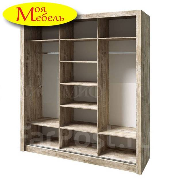 Шкаф-купе Ривьера с зеркалом 2,0м дуб юкон/бетон, мдф, количество ...