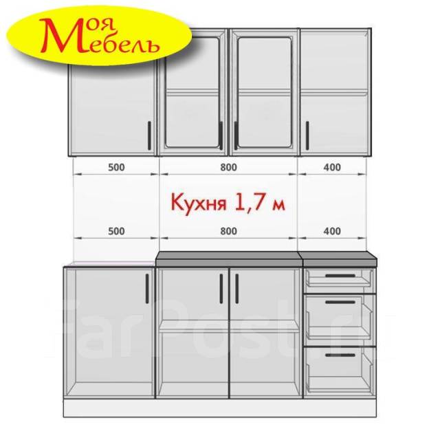 Кухня малогабаритная 1.7 м Рио дуб крафт/бежевый, прямая, лдсп, 170,0 ...