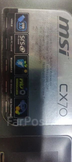 MSI CX70. 17.1", 2,6����, ��� 8 ��, ���� 250���, WiFi: 1, Bluetooth: 1, ����������� �� 1��. ����