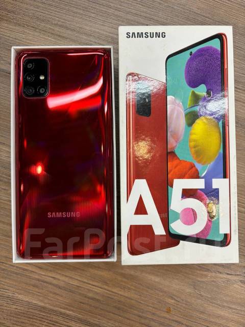 Смартфон Samsung galaxy A51 4/64, 64 гб, 6.50", моноблок, красный, 3G ...