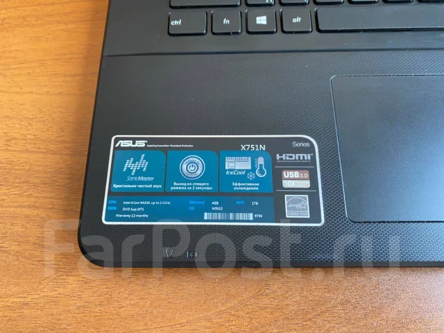 Asus X751N. 17.3", ��� 4 ��, ���� 1 000���, WiFi: 1, Bluetooth: 1, ����������� �� 4��. ����