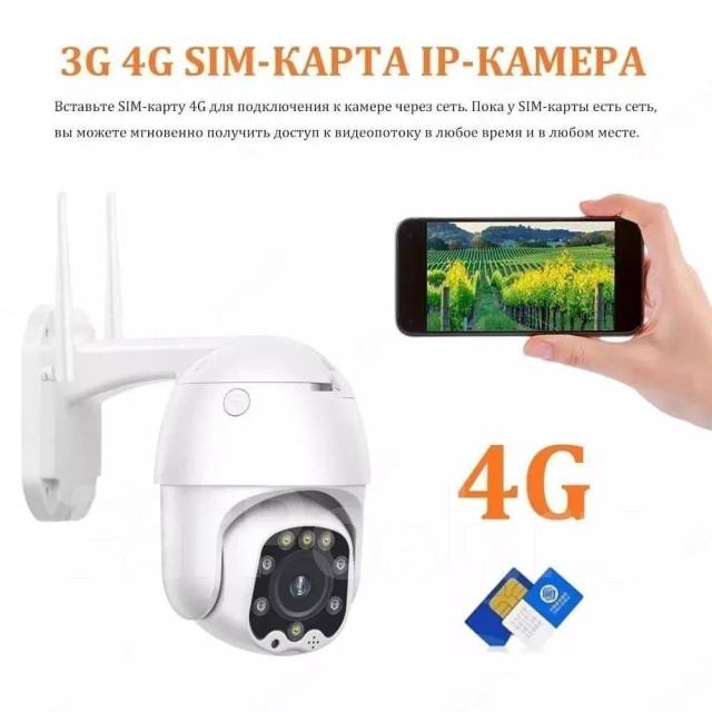 Видеокамера поворотная, камера уличная с сим картой CamHi SIM 4G 2МП ...