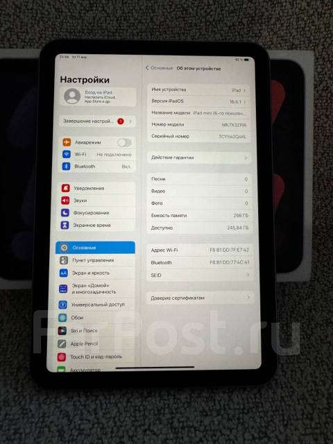 IPad Mini 6 256gb Wifi, iOS, б/у, в наличии. Цена: 39 990₽ во Владивостоке
