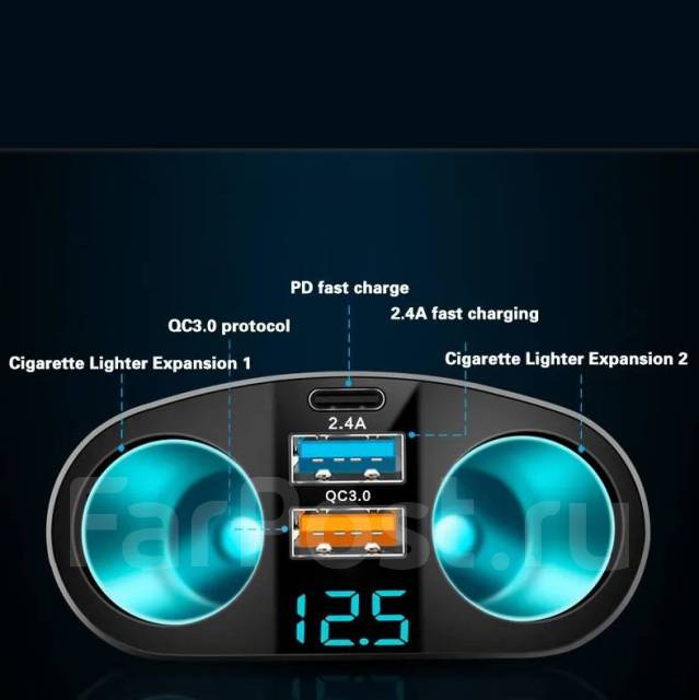 Автомобильный разветвитель прикуривателя на 2 разъема / 2 USB купить во ...