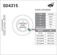 ���� ��������� �������� Mitsubishi Lancer IX-X (2000- )/ Space Runner II (1999-2002)/ Space Wagon III (1998-2004) Sangsin Brake SD4315 SD4315 ����