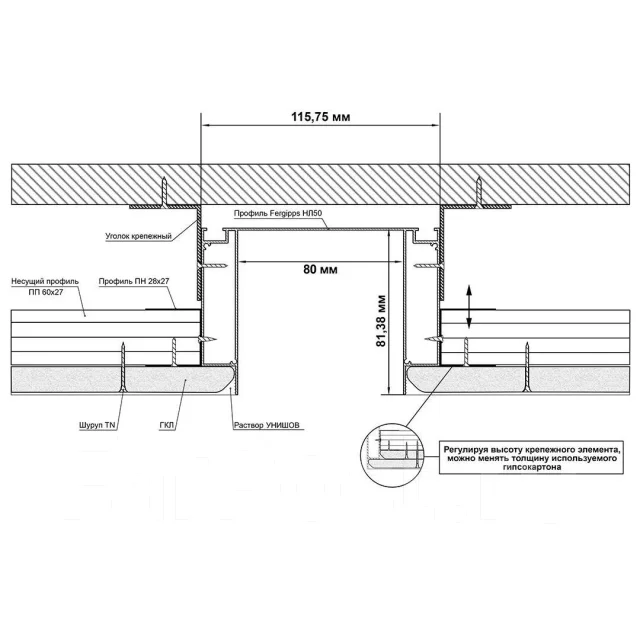 Профиль НС80 для монтажа ниши из ГКЛ шириной 80мм, в наличии. Цена: 2 ...