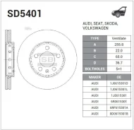 ����. ���� ���. ����. [256x22] 5 ���. AUDI A3/S3; VW Polo/Golf/Bora 1997- Sangsin Brake SD5401 SD5401 ����