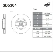 ���� ���������, �������� VO S60 10-, S80 06-11, XC70 07-; FO S-Max (WS) 06-, Mondeo IV (BD, BE, BG) 07-; Sangsin Brake SD5304 SD5304 ����
