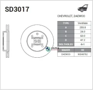 ���� ��������� �������� ������������� Chevrolet Lacetti (2003- )/ Optra II (2003- ), Daewoo Nubira I-II (1997- )/ Rezzo (2000-2011) Sangsin Brake SD30...