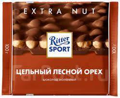 Шоколад Риттер Спорт Extra NUT молочный с цельным лесным орехом 100гр ...