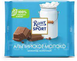 Шоколад Риттер Спорт молочный Альпийское Молоко 100 гр.1/12, в наличии ...