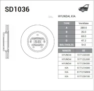 ���� ��������� �������� (280�26) 5 ��� HY I30 07-, Ix25 14-, Ix20 10-; KIA Soul 09-, Ceed (ED) 06-13, Venga (YN) 10-; Sangsin Brake SD1036 SD1036 ����