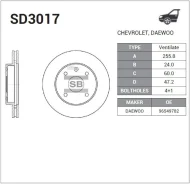 ���� ��������� Chevrolet Lacetti 04-; Daewoo Gentra 12- �������� 256 x 24 Sangsin Sangsin Brake SD3017 SD3017 ����
