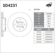 ����. ���� ���. ����. [280x22] 4 ���. Nissan Primera 1996-2000 Sangsin Brake SD4231 SD4231 ����