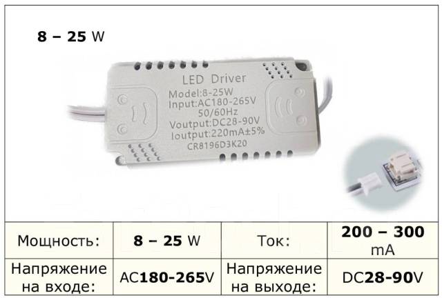 Блок питания люстры. Led Driver 8-25w 220mA, новый, в наличии. Цена ...