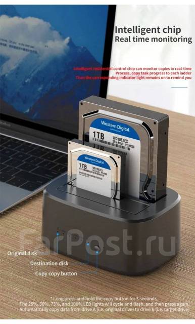 Док станция для жестких дисков UnionSine Dual Bay, новый, в наличии ...