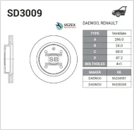 ��������� ����, �������� Chevrolet Evanda (2004-2006)/ Rezzo (2003- ), Daewoo Evanda (2002-2006)/ Rezzo (2000-2011) Sangsin Brake SD3009 SD3009 ����
