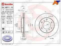 ���� ��������� (�������) Mitsubishi Pajero 99-20 / Montero 06- Brembo 09. A911.10, �������� 09A91110 ����