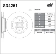 ���� ��������� �������� Nissan X-Trail T32 2013- 2,0 MR20DD (144) Sangsin Brake SD4251 SD4251 ����