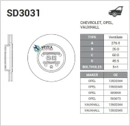 ���� ��������� �������� D=276��. Chevrolet AVEO III T300 (2011- )/ Cruze I (J300, J305, J308) (2009- ), OPEL Astra IV J (2010-2016) Sangsin Brake SD30...