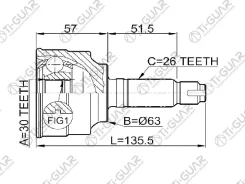���� �������� /TI-GUAR ��� Honda Accord CL7 2003-2006, Civic FD2 2006- K20A7 K24A4 /30*63*26; TG-4460; (HO-060) 44305SDET00 44305SDCA00 44014SNG000 44...