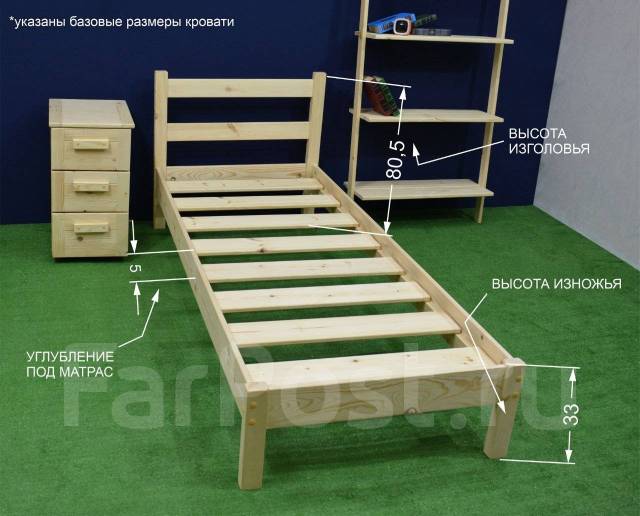 Кровать односпальная деревянная. Сосна. Настоящее дерево. Ширина 80см ...
