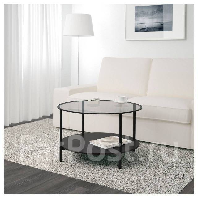 Журнальный стол Витшё ИКЕА, круглый, стекло, тёмное дерево, 75,0 см, 45 ...