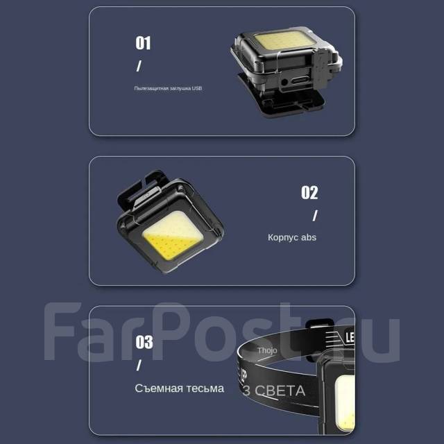 Светодиодный налобный фонарь 200 люмен, 120 мАч USB-зарядка Type-C ...