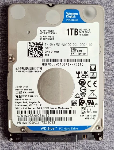 Western Digital WD10SPZX Disque Dur Interne 1 To SATA III 2.5" - 5400 RPM 7mm