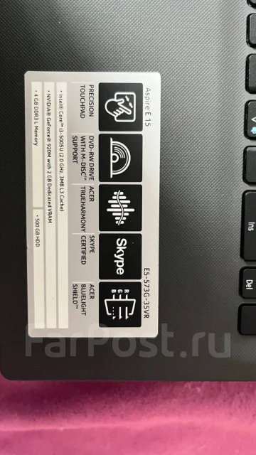 Acer Aspire E5-573G. 15.6", 2����, ��� 4 ��, ���� 500���, WiFi: 1, Bluetooth: 1, ����������� �� 4��. ����