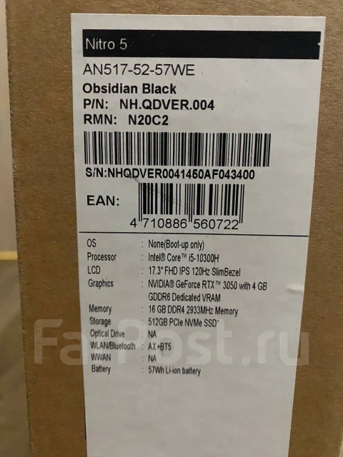 Acer Nitro 5. 17.3", 2,5����, ��� 16 ��, ���� 512���, WiFi: 1, Bluetooth: 1, ����������� �� 57��. ����