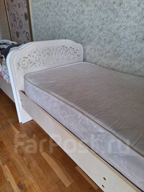 Кровать с матрасом, односпальная, лдсп, бежевый, 80,0 см, 190,0 см, б/у ...