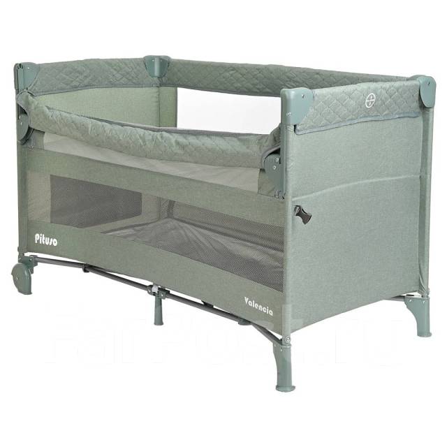Манеж-кровать Valencia, Mint, опуск. бортик, 2 уровня, лаз на молнии ...