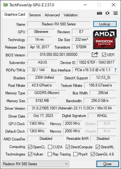 Radeon RX 580 ����