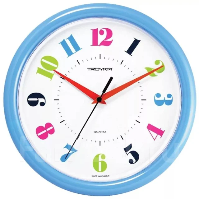 Часы настенные ход плавный, Troyka 21241215, круглые, 30*30*5, синяя ...