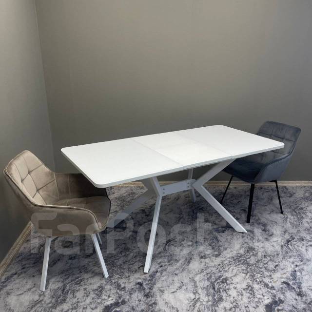 Стол обеденный раздвижной, 120+43х80, белое стекло, ноги белые ...