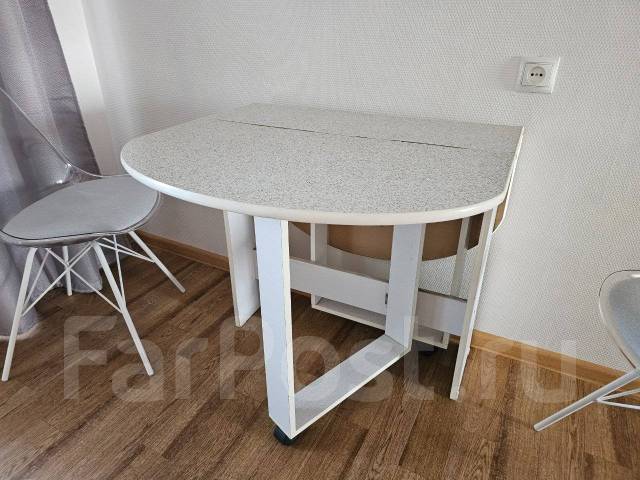 Кухонный стол, овальный, мдф, раскладной, белый, 80,0 см, 73,0 см, 115 ...