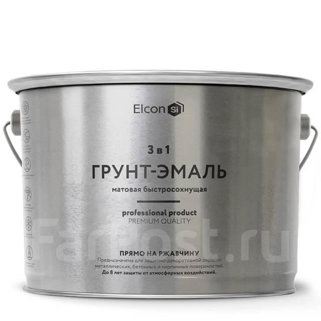 Грунт-эмаль 3 в 1 матовая по ржавчине Элкон, 10кг. Разные цвета, в ...